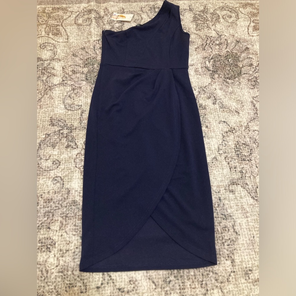 Pretty garden one shoulder dress- Navy